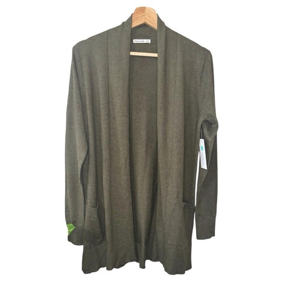 Pink Clover | Olive Green | Open Front Cardigan Sweater with pockets | NWT - Picture 3 of 10